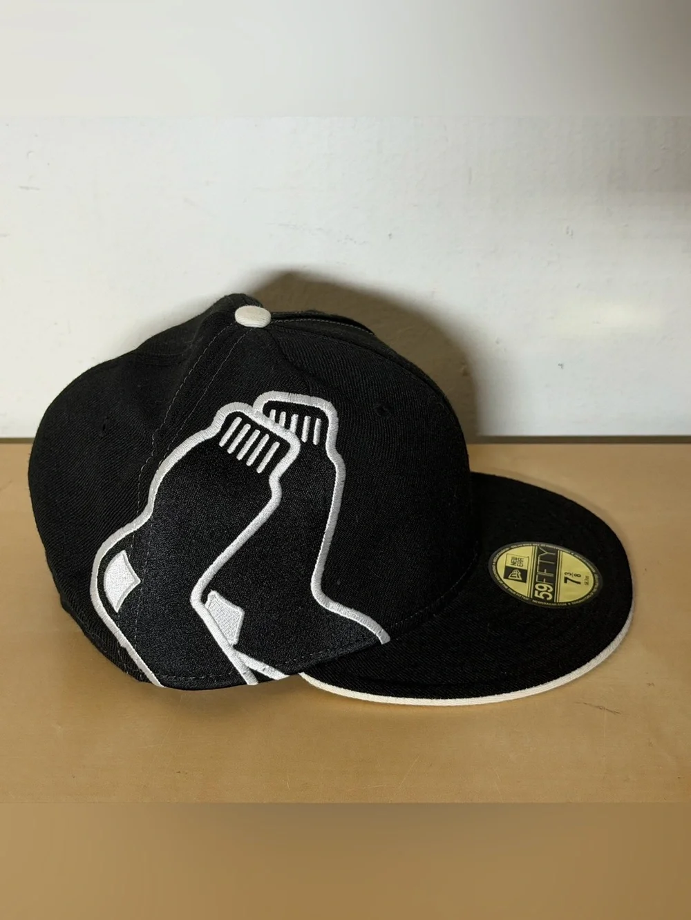 Boston Red Sox New Era 59FIFTY 7 3/8 Big Logo Wrap Black White Fitted Hat